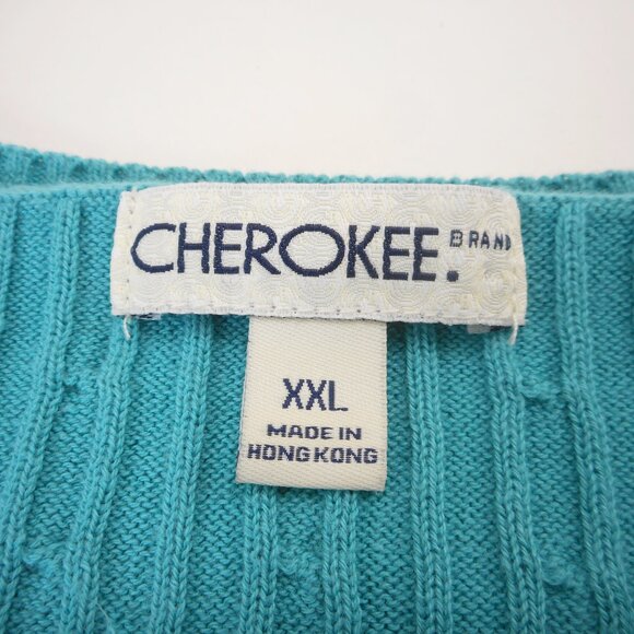 Cherokee Womens size XXL Cable knit Sweater Teal Aqua Blue V-neck - Picture 6 of 9